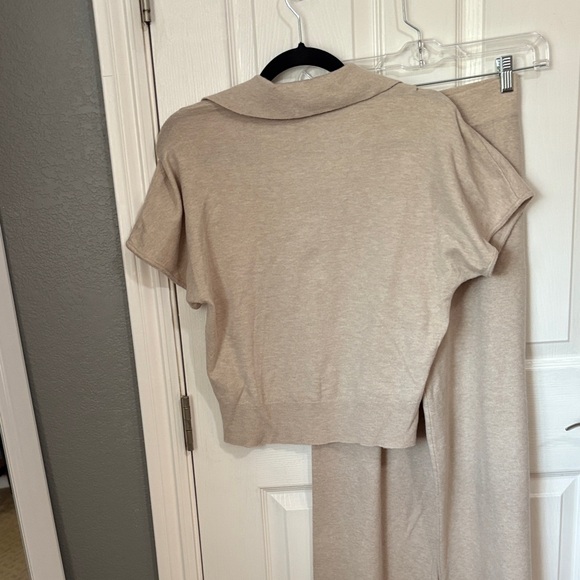 Women's V-Neck Sweater and pants set  in Tan - Picture 2 of 10